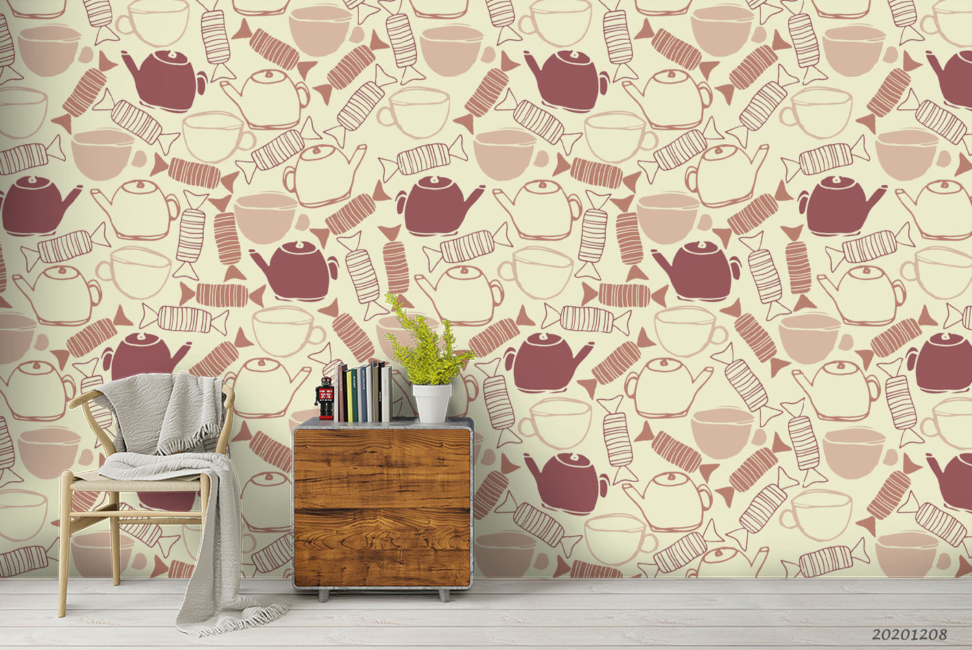 3D Hand Drawn Candy Kettle Pattern Wall Mural Wallpaper Lxl