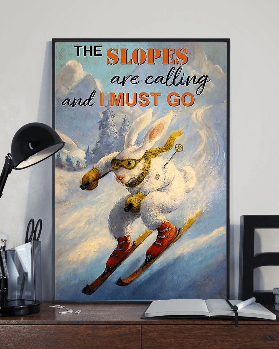 Rabbit Skiing Slopes Calling And I Must Go Poster Canvas – Vintage Home Decor Wall Art Evg80734