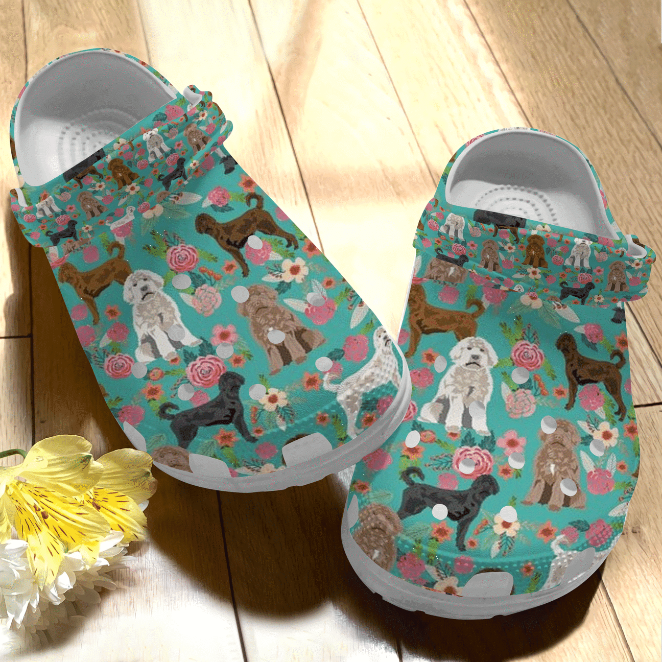 Poodle Personalize Clog, Custom Name, Text, Fashion Style For Women, Men, Kid, Print 3D Floral Pattern