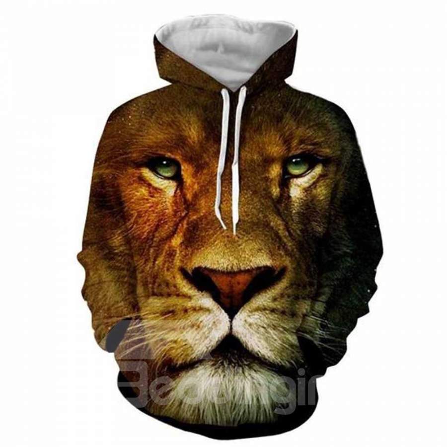 Vivid Lion Face 3D Printed Pullover Spring Men’s Hoodies