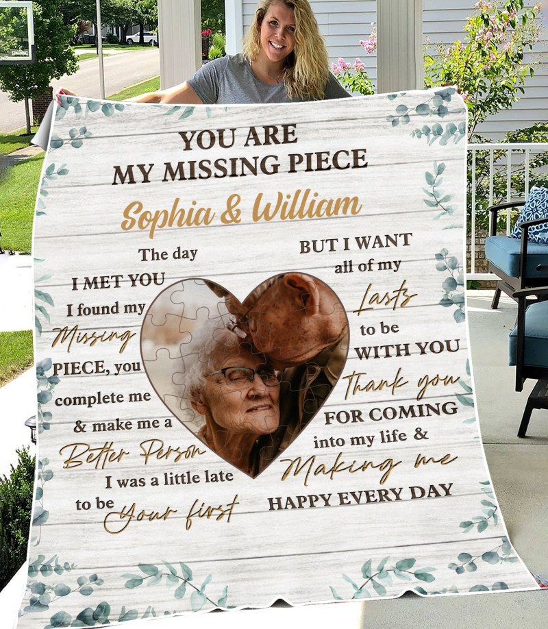 You Are My Missing Piece Personalized Custom Blanket, Upload Image, Gift For Couple, Husband Wife, Anniversary, Engagement, Wedding, Marriage Gift, Christmas Gift