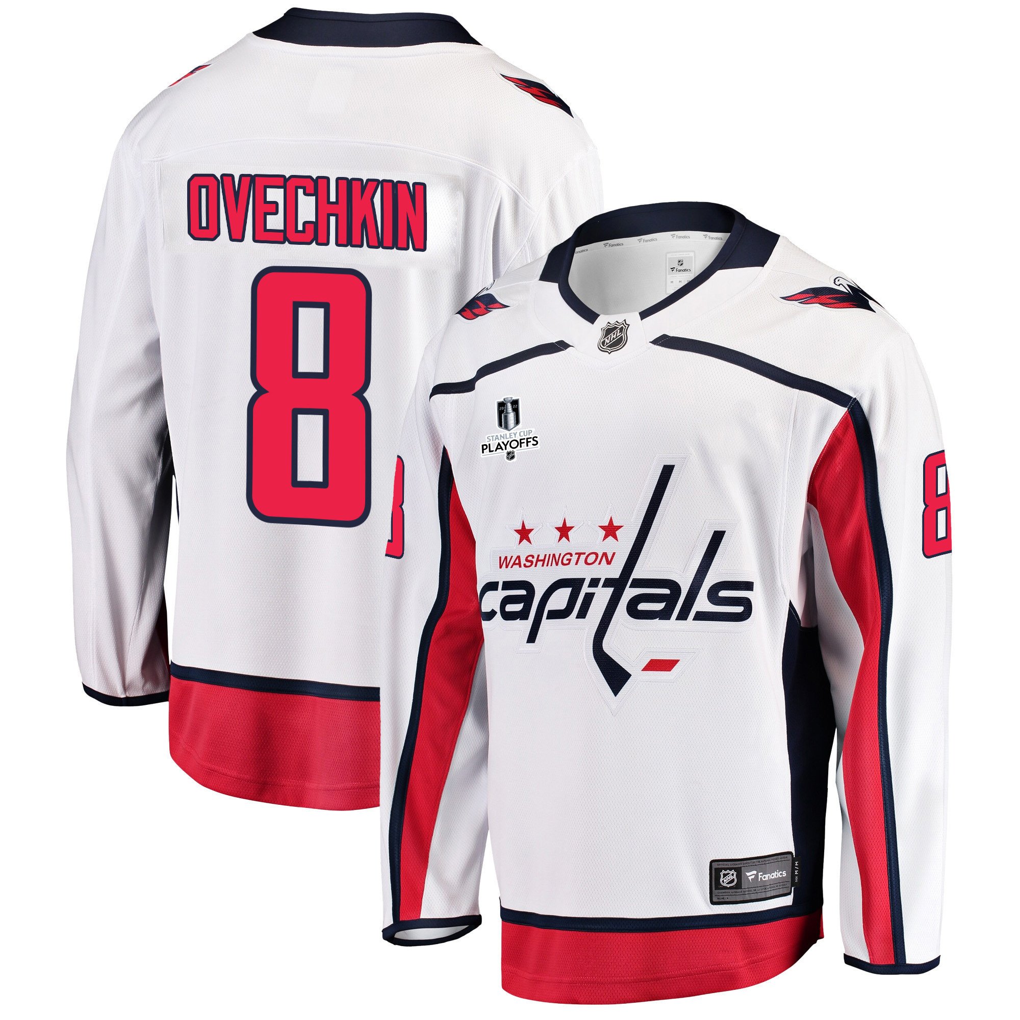 Washington Capitals Alexander Ovechkin 8 Away 2022 Stanley Cup Playoffs Breakaway Men Jersey – White