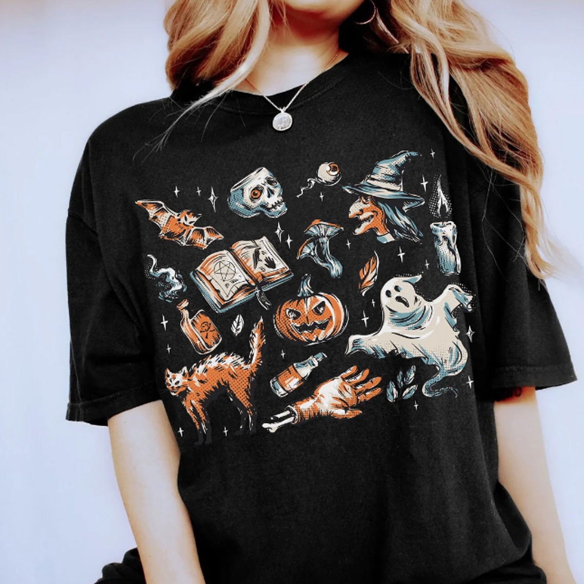 Vintage Halloween Doodles T-Shirt, Halloween Things Shirt, Witch T-Shirt