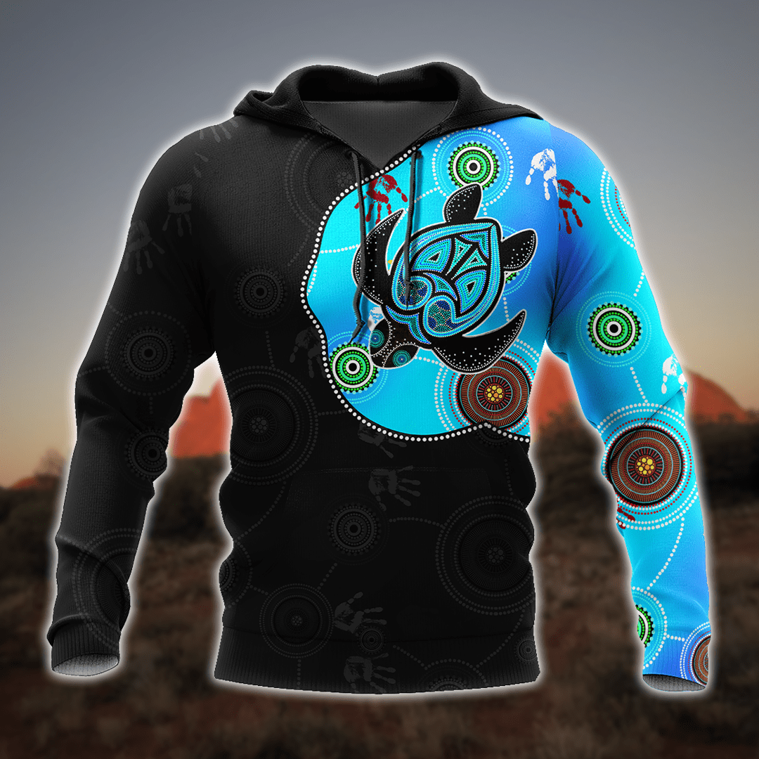 Aboriginal Art Blue Style Turtle Dreaming Paintings All Over Printed Shirts For Men And Women