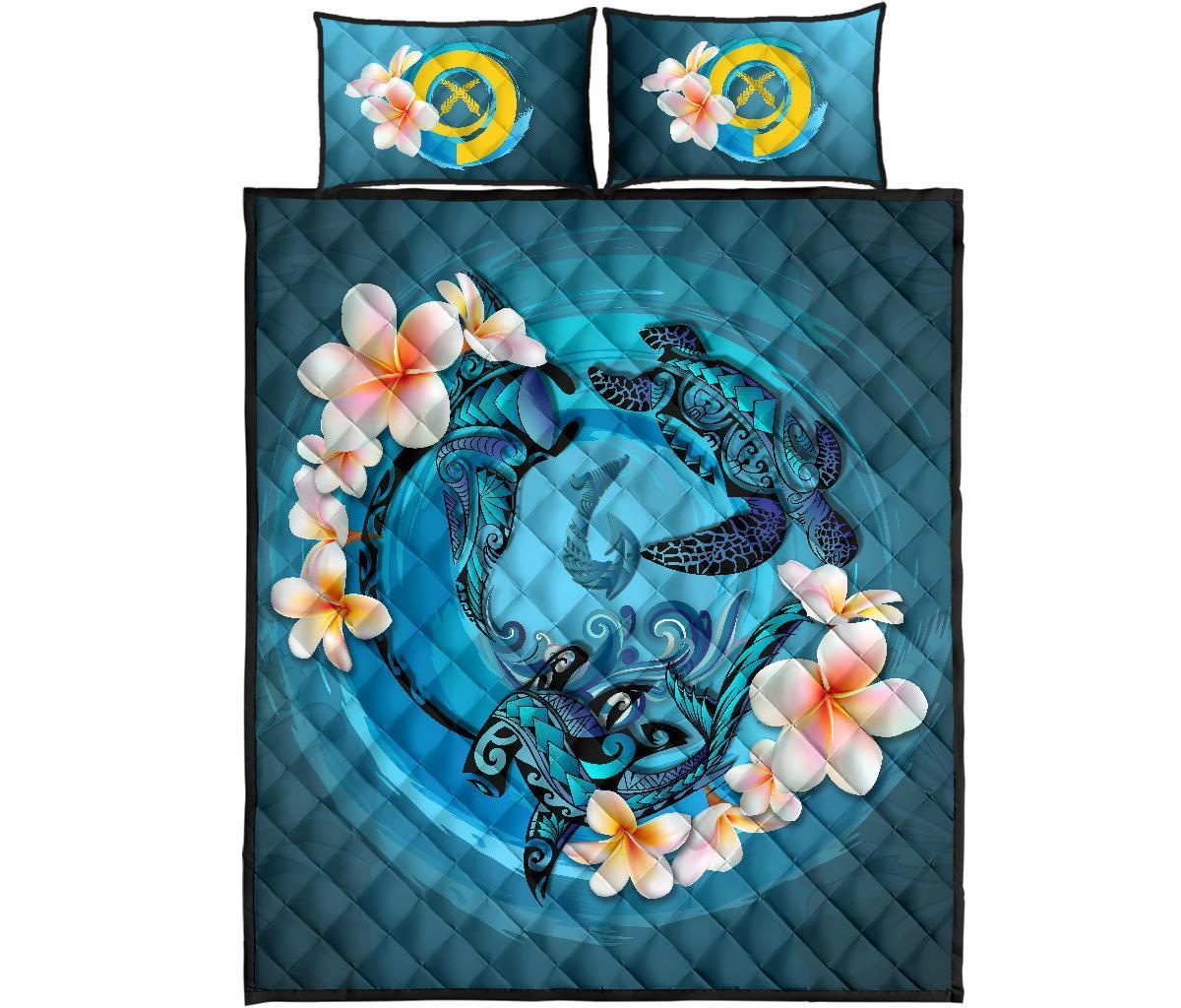 Vanuatu Polynesian Quilt Bed Set – Blue Plumeria Animal Tattoo A24