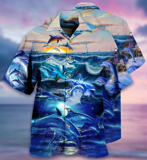 Dolphin Ocean Aloha Hawaiian Shirt – All Over Print Hawaiian Shirt – Mens Hawaiian Shirt