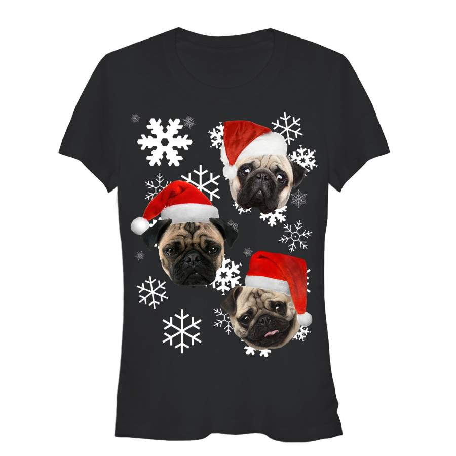 Lost Gods Junior’s Ugly Christmas Pug  T Shirt Black