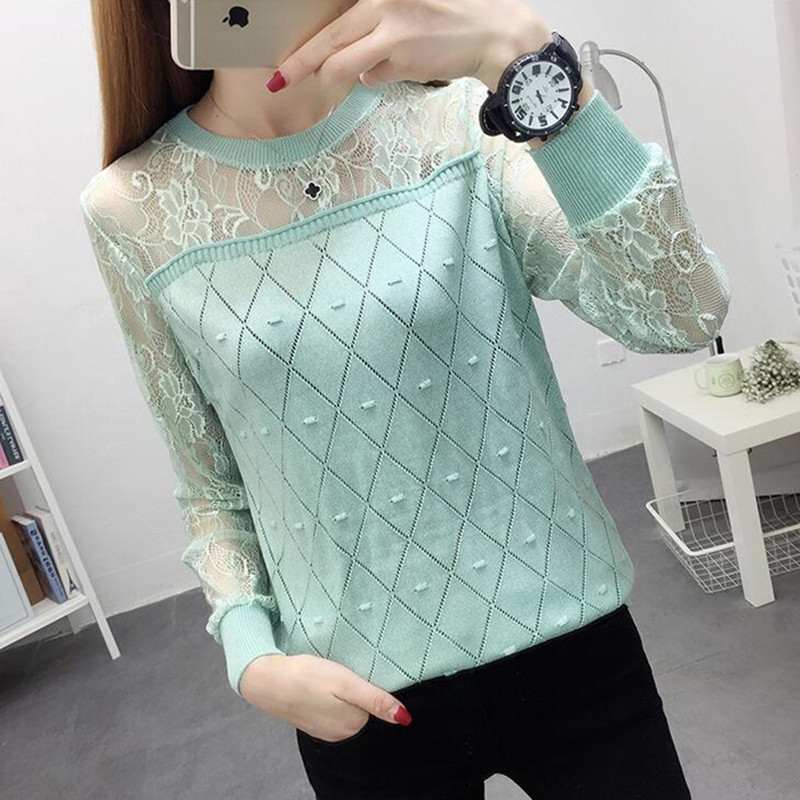 2022 Lace Patchwork Knitted Thin Soft Autumn Sweater Basic Shirt Tops Girl’s Knittshirt Pullover Sweater Women Casual Sweaters alx