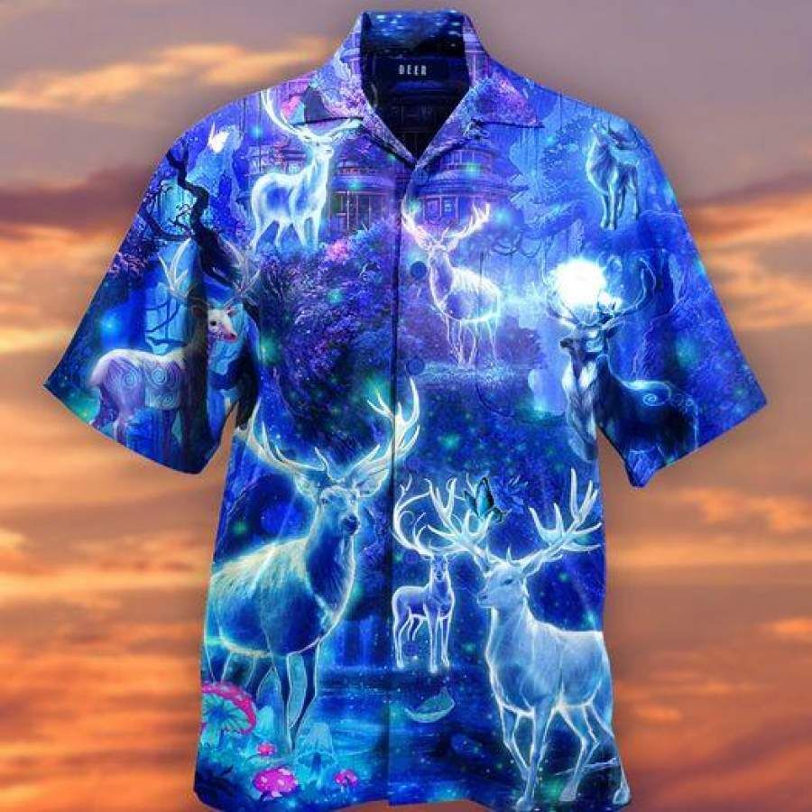 Amazing Magic Blue Light Deer Hawaii Shirts Ha87681