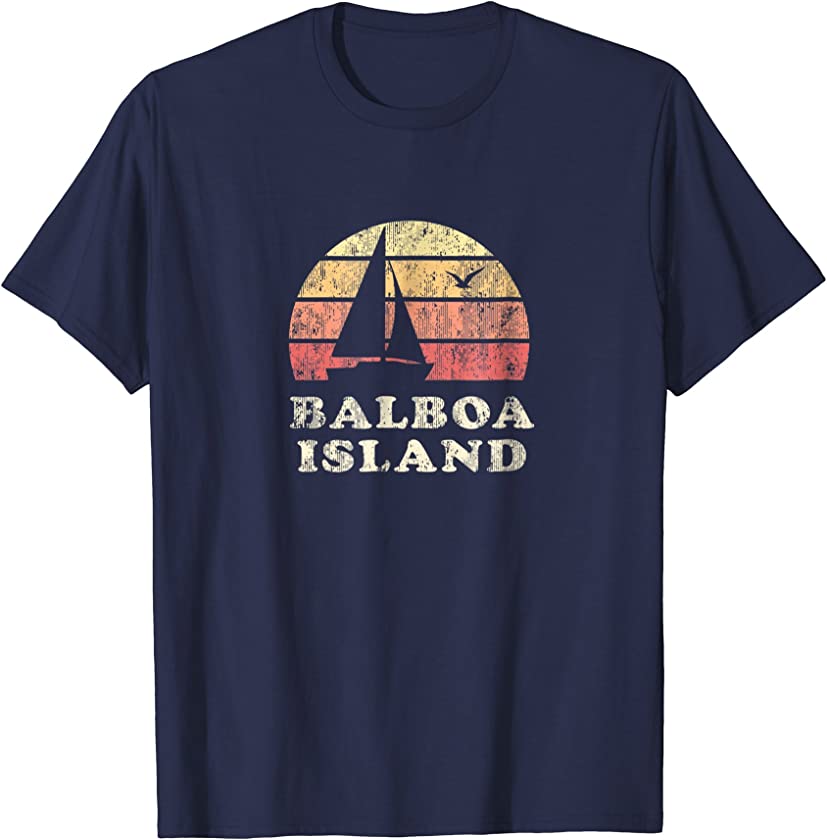 Balboa Island CA T-Shirt Vintage Sailboat 70s Sunset Tee