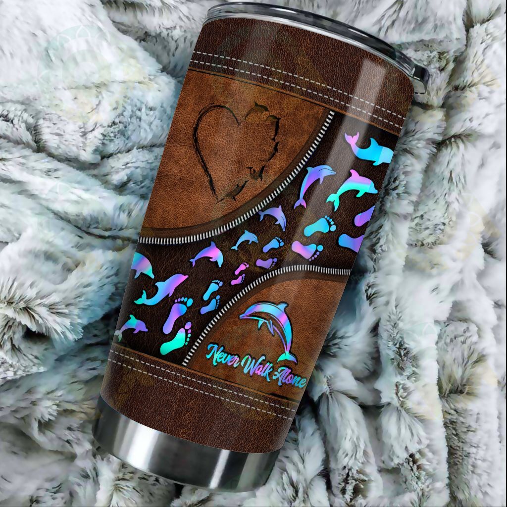 Dolphin – Stainless Steel Tumbler Travel Customize Name, Text, Number, Image Never Walk Alone Id1-P