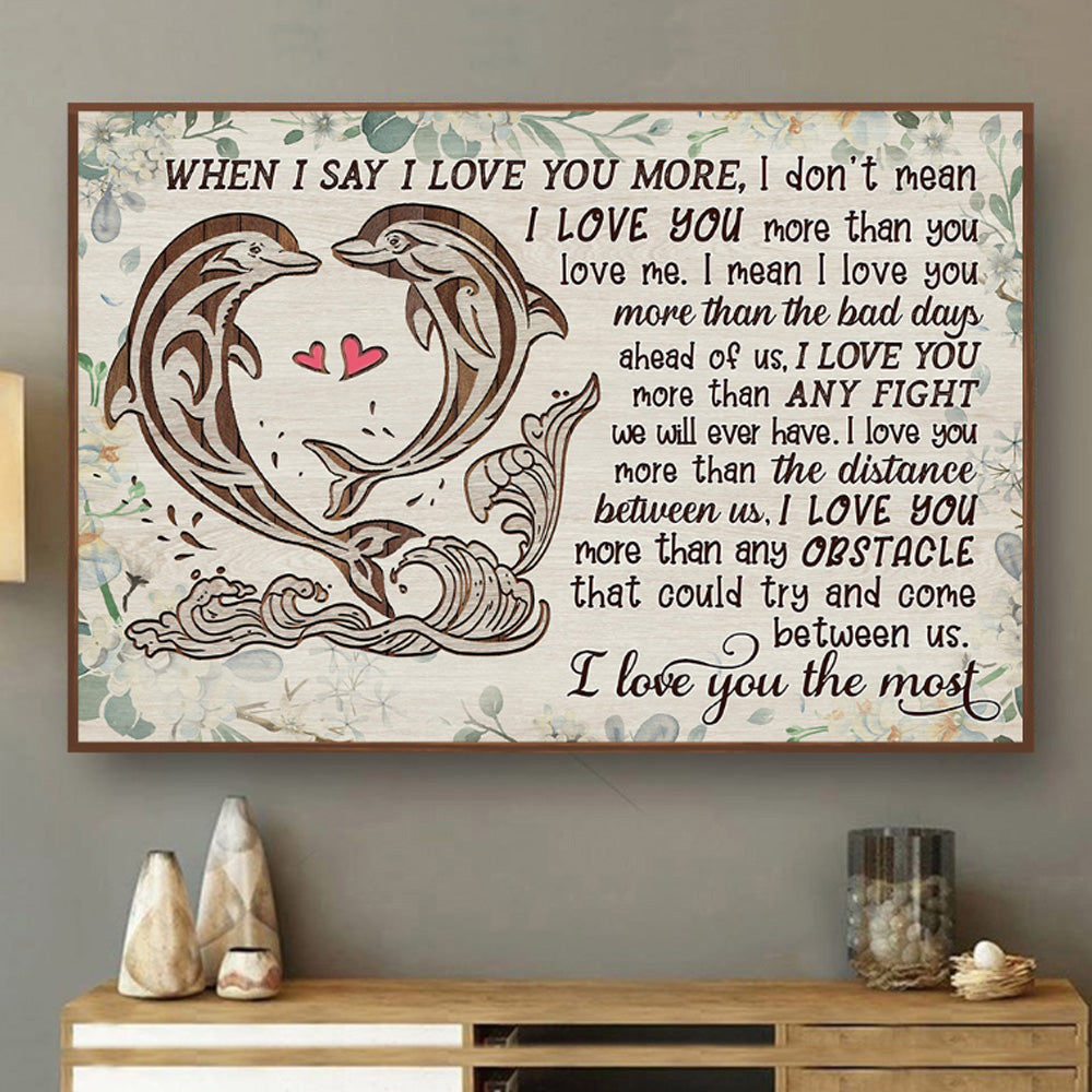 Dolphin Couple I Love You Landscape Poster & Canvas Home Decor Wall Art Visual Art