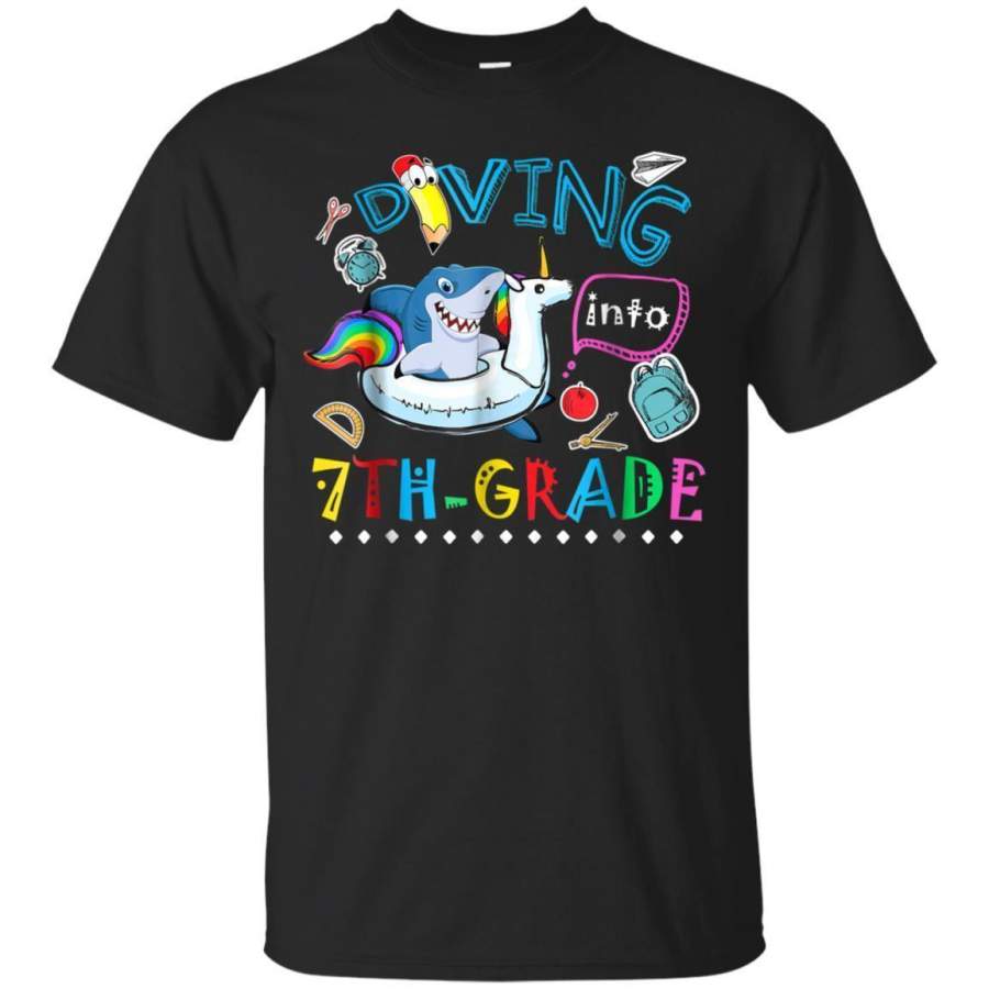 AGR Diving Into 7th Grade Funny Shark Back To School T Shirt Jaq T-shirt