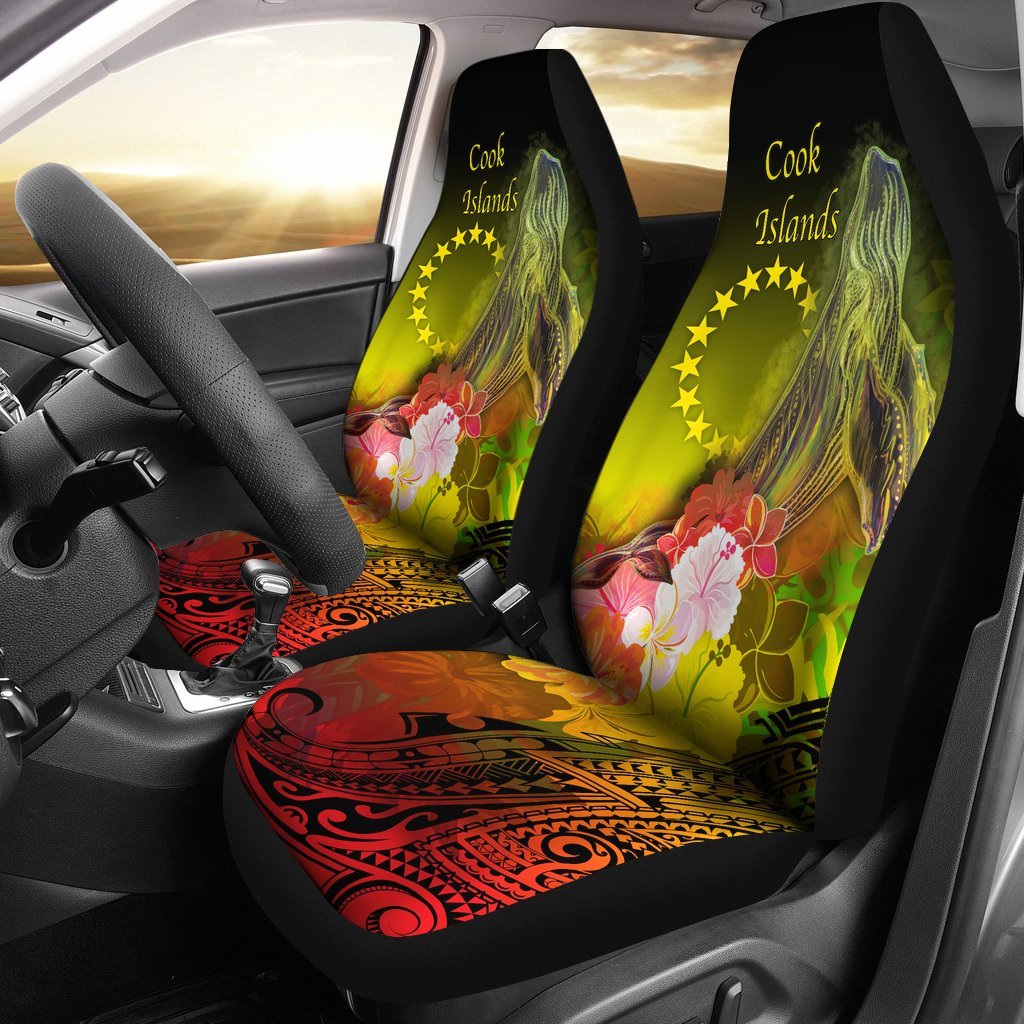 Cook Islands Car Seat Cover – Humpback Whale with Tropical Flowers (Yellow)- BN18