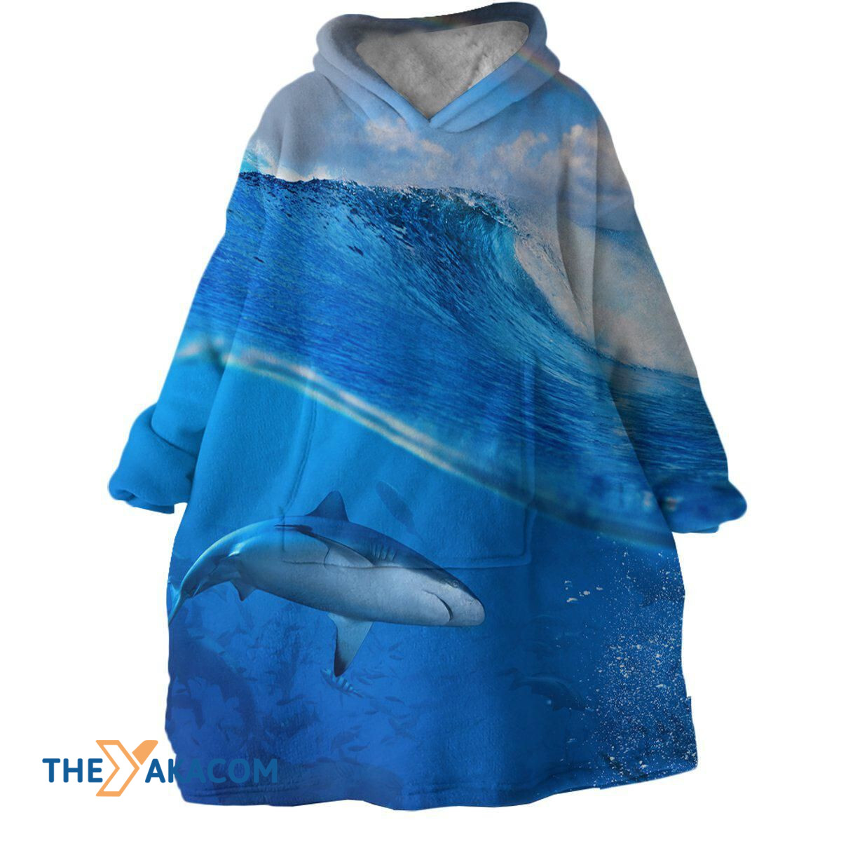 The Shark In Blue Sea Design Hoodie Blanket