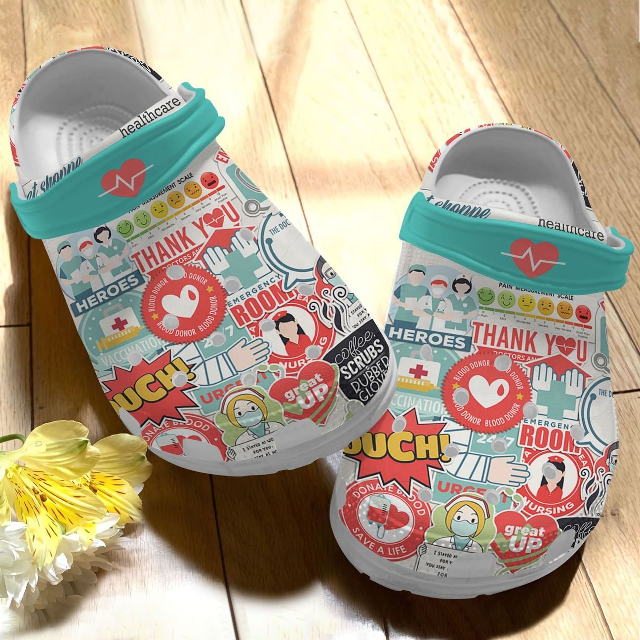 Nurse Personalize Clog, Custom Name, Text, Fashion Style For Women, Men, Kid, Print 3D Whitesole Thank You Heroes