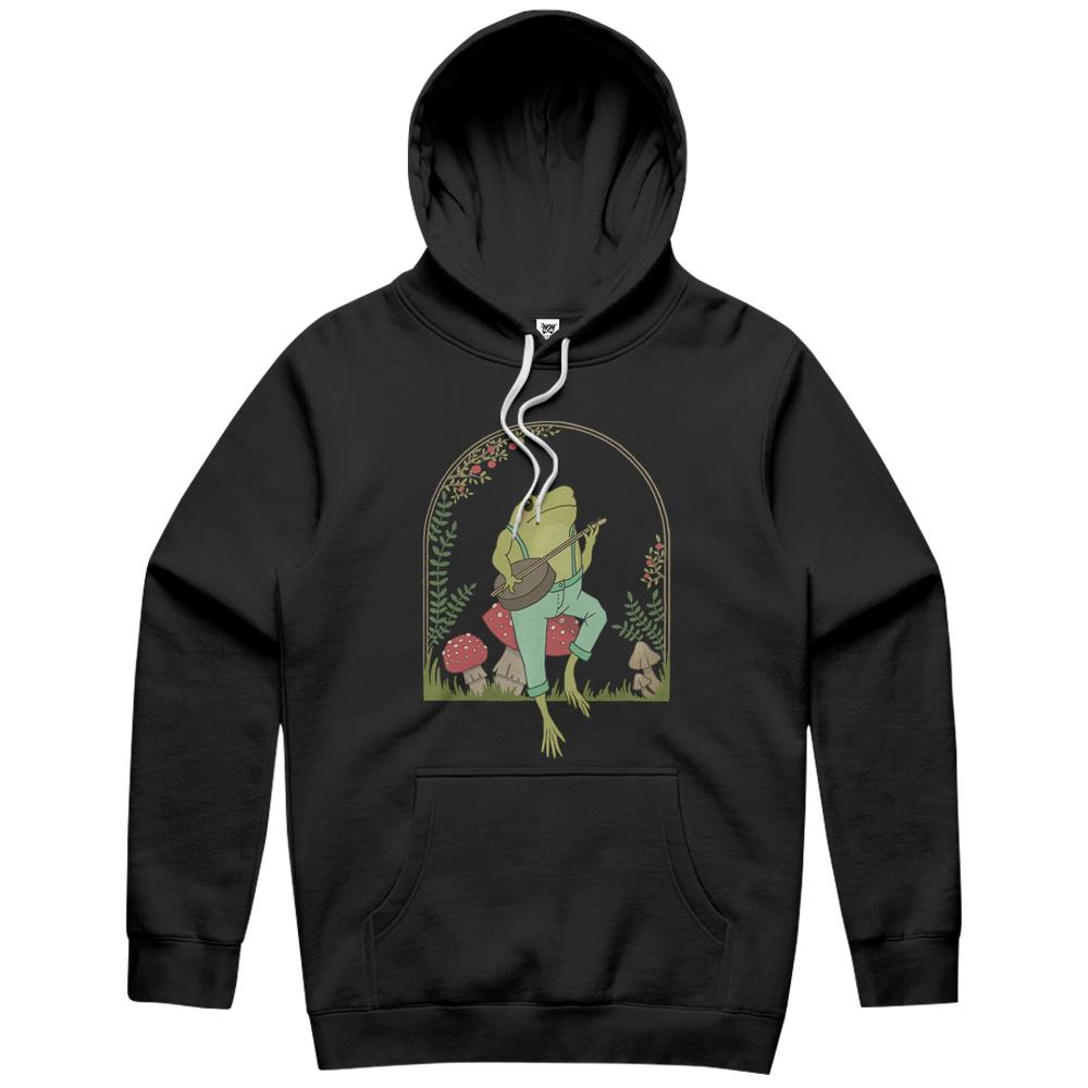 Cottagecore Aesthetic Frog Playing Banjo On Mushroom Cute Hoodie