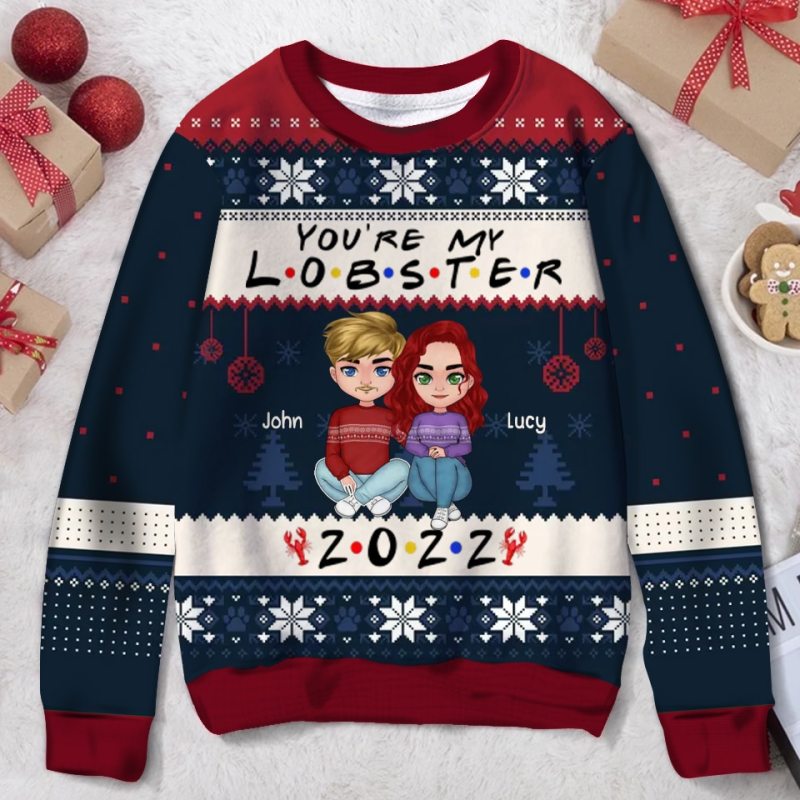 Personalized Custom Couple Ugly Christmas Sweater, Gift Idea For Christmas/ Couple, You’Re My Lobster