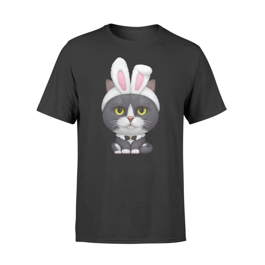 Black White Cat In The Easter Bunny Costume T Shirt