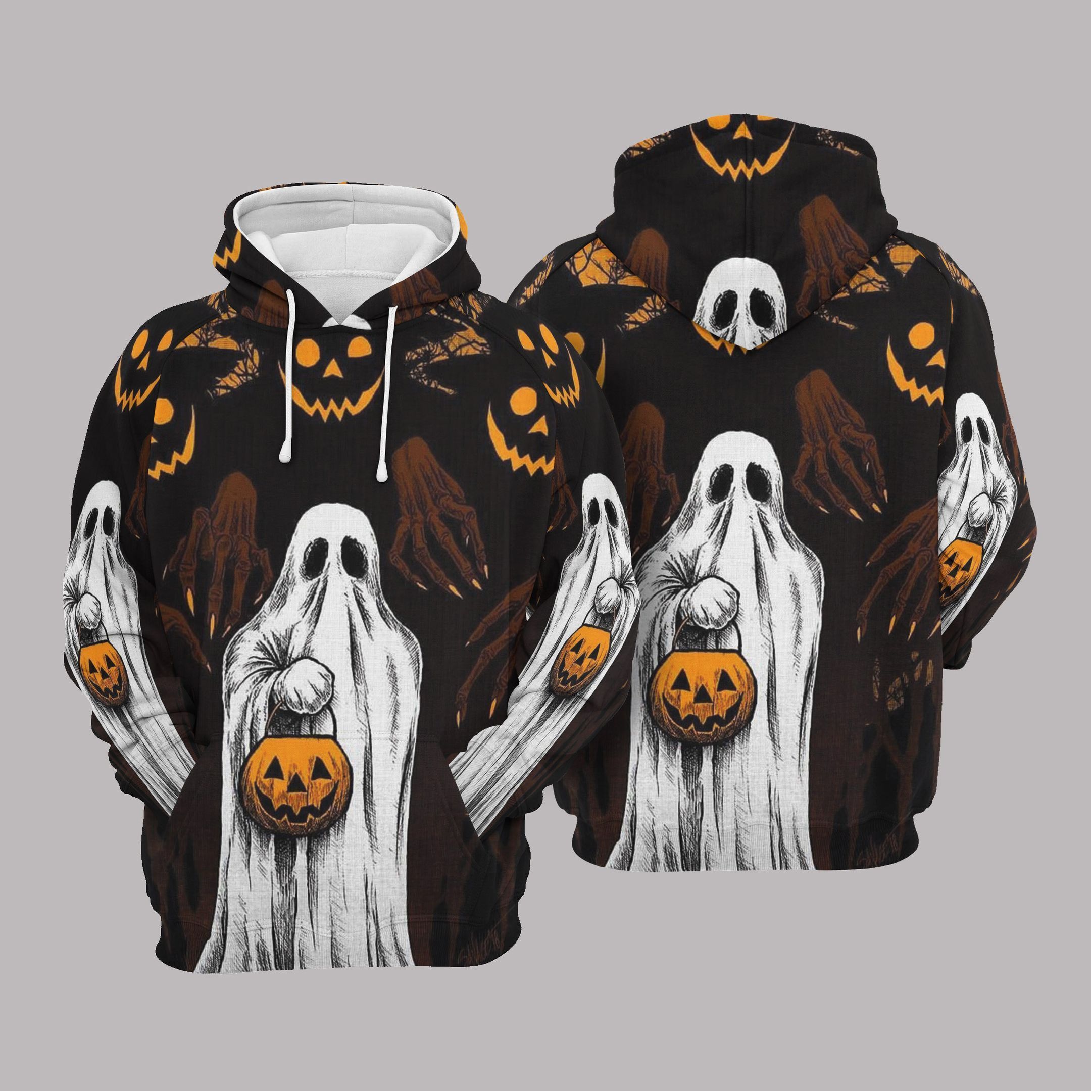 3D Full Print Ghost Pumpkin Hoodies, Halloween Unisex Hoodies