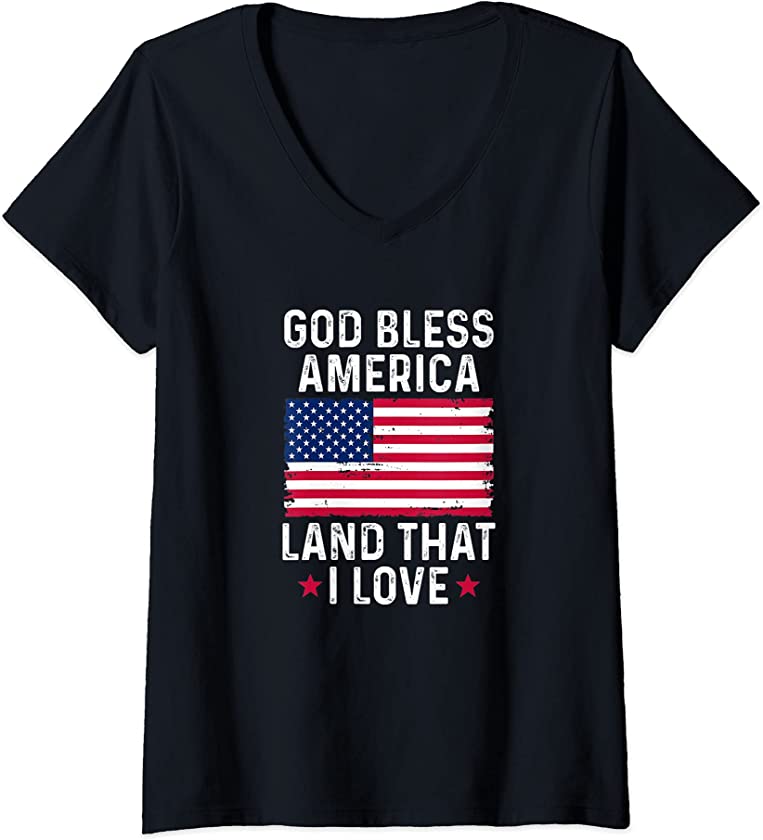 Womens God Bless America Land That I Love Vintage Patriotic V-Neck T-Shirt