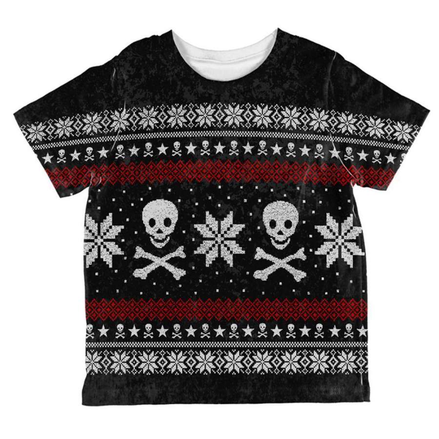 Ugly Christmas Sweater Pirate Skull and Crossbones All Over Toddler T Shirt