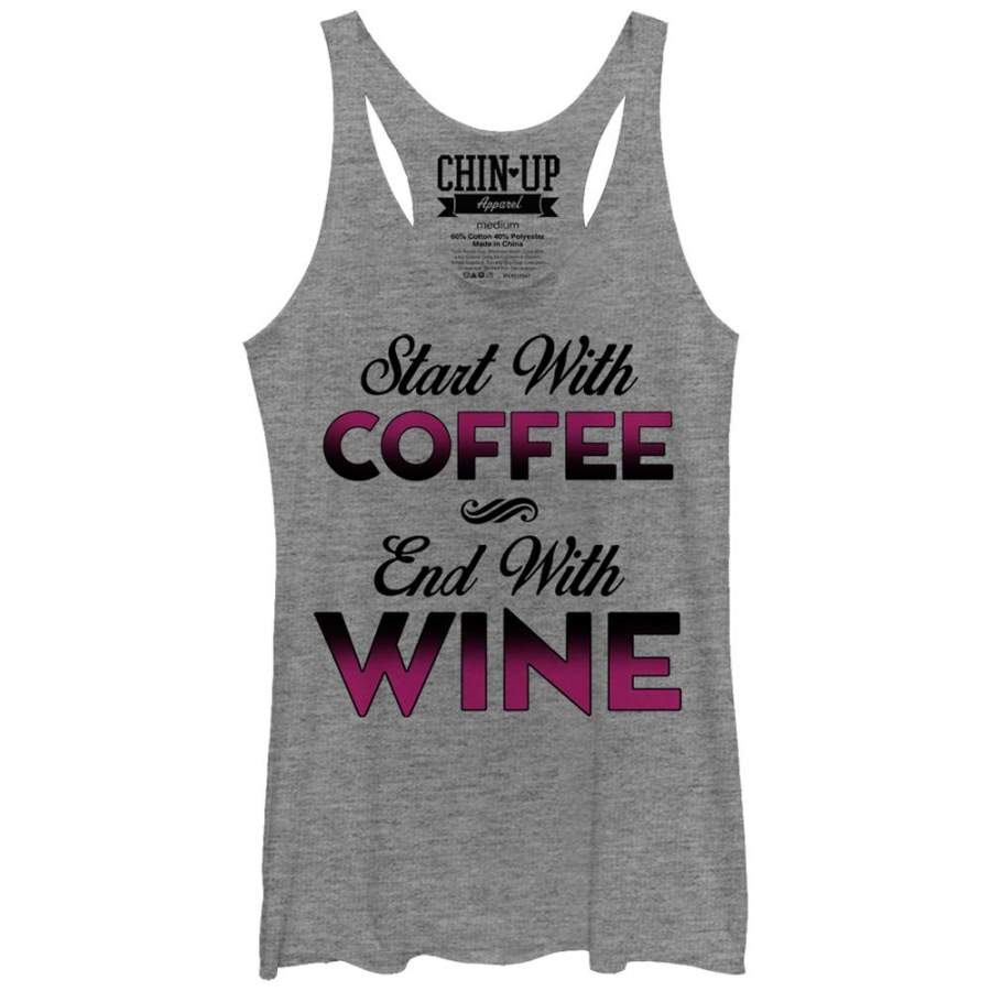 CHIN UP Women’s Start With Coffee End With Wine  Racerback Tank Gray Heather