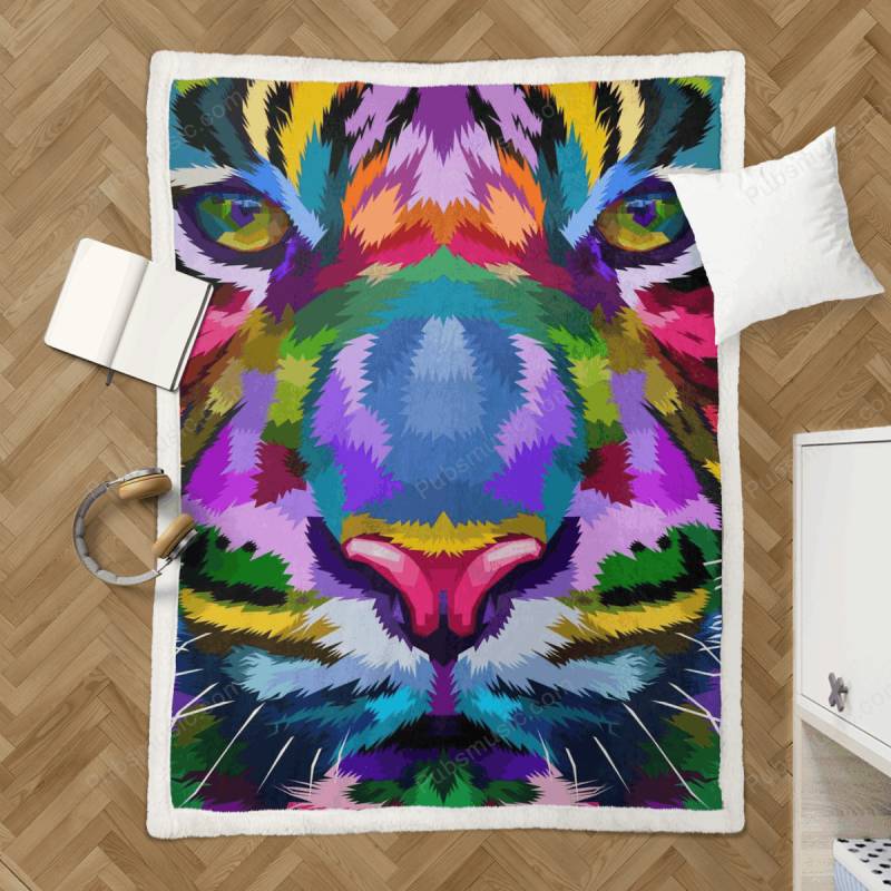 tiger face close up  – Close Up Of Animals Sherpa Fleece Blanket