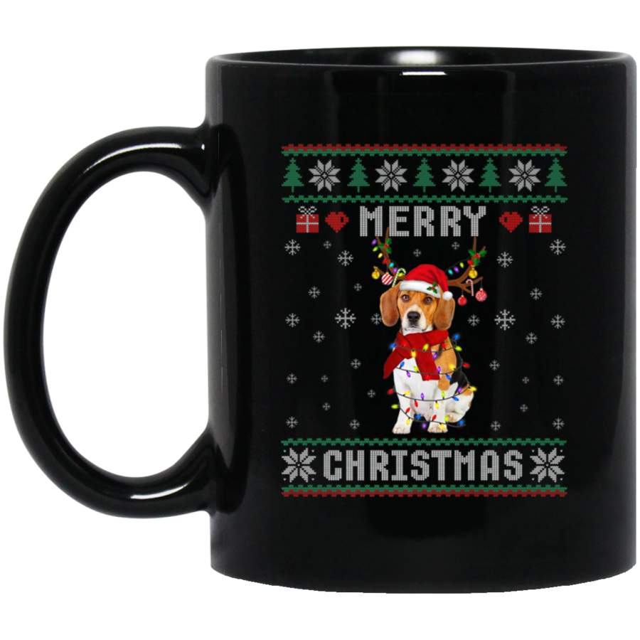 Beagle Reindeer Ugly Christmas Dog Gift Premium  11 oz 15 oz Mug Black