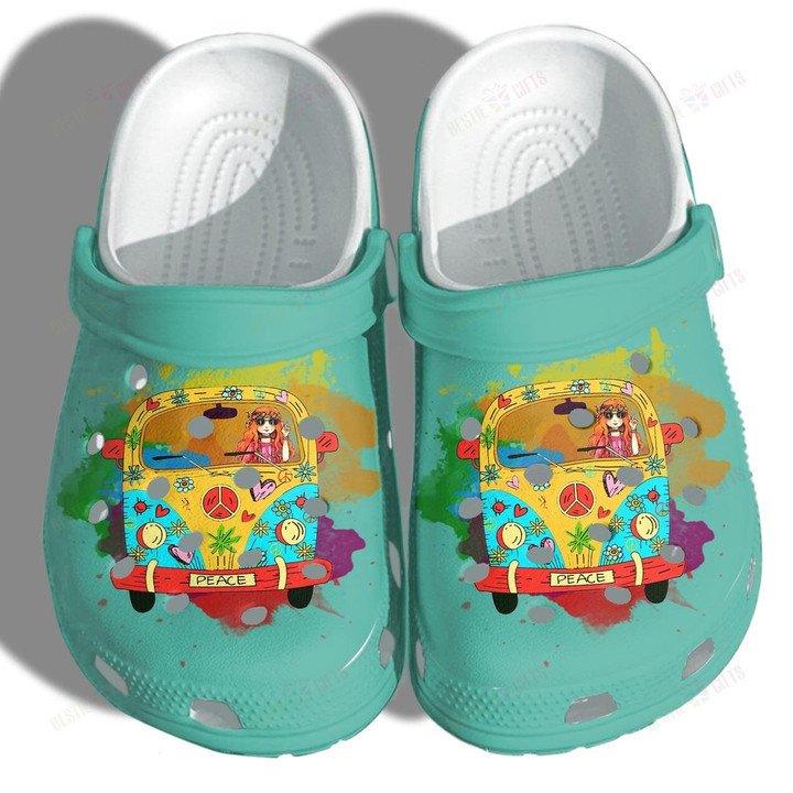 Hippie Girl Camping Bus Crocss Classic Clogs Shoes