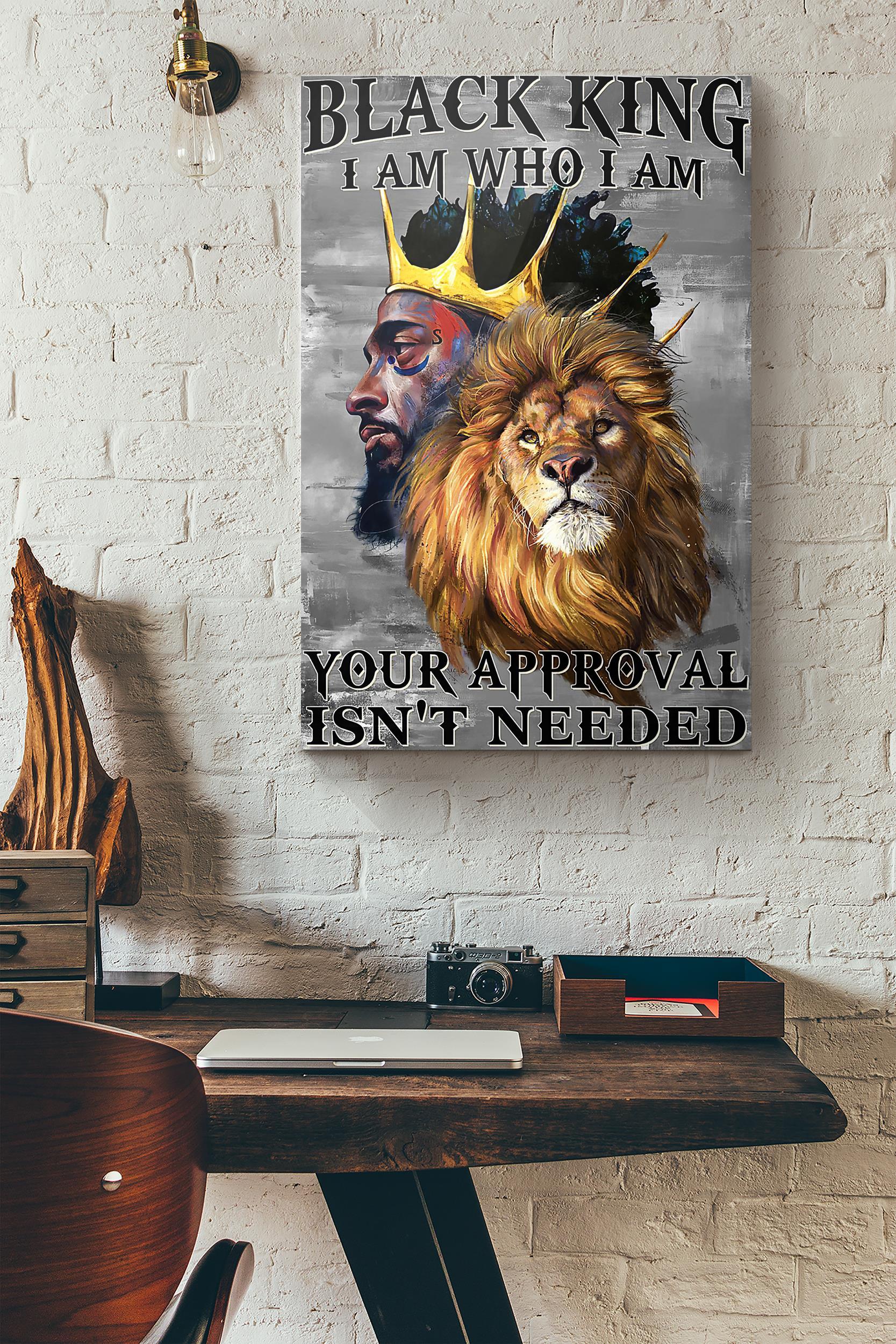 Lion Black King I Am Who I Am You Approval Isnt Needed Poster Wrapped Canvas