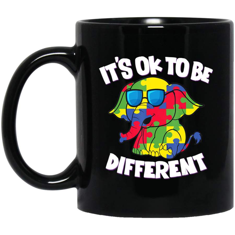 It’s Ok To Be Different Autism Awareness Elephant Kids Black Mug