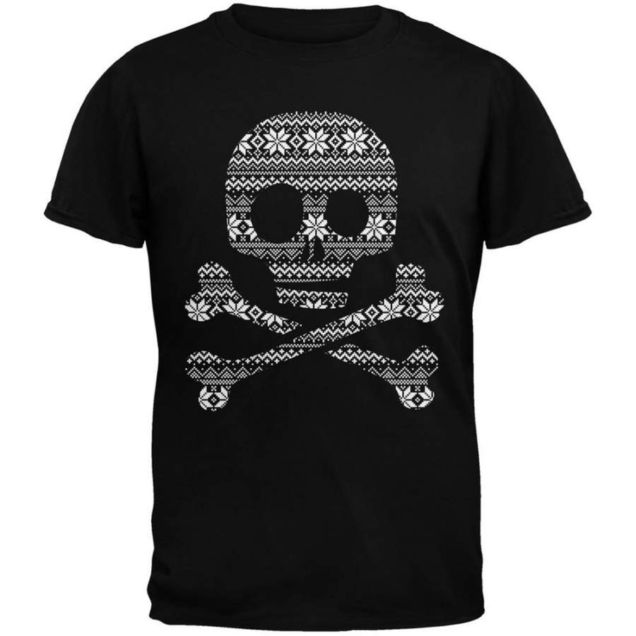 Skull & Crossbones Silhouette Ugly Christmas Sweater Black Youth T-Shirt