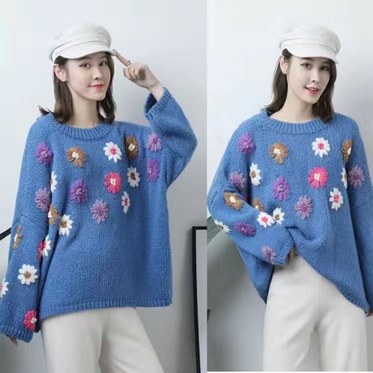 Women 2022 Autumn Winter Fashion Vintage Embroidered Sweaters New Female Casual Loose Pullover Knitted Sweater Jumper Tops S960 alx