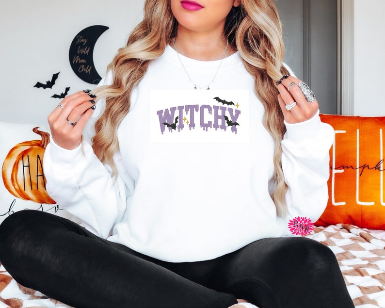 Witchy Halloween Embroidered Sweatshirt 2D Crewneck Sweatshirt All Over Print Sweatshirt For Women Sweatshirt For Men Sws4914