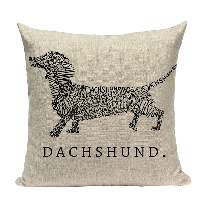 18″ Black Dachshund Dog Print Throw Pillow Cover