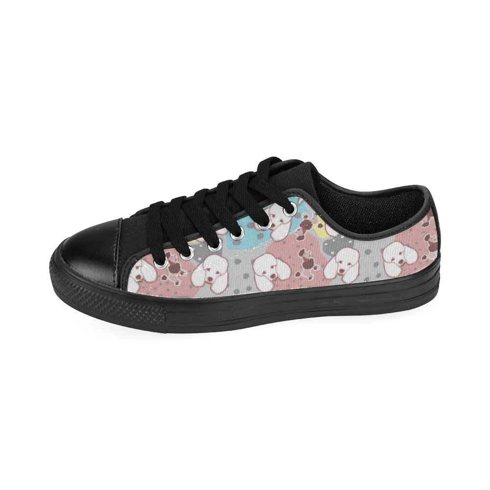 Poodle Pattern Black Low Top Canvas Shoes for Kid