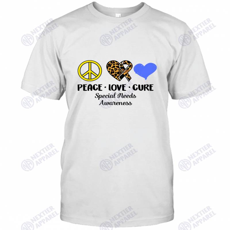 Special Needs Awareness Peace Love Leopard Heart Ribbon T-shirt