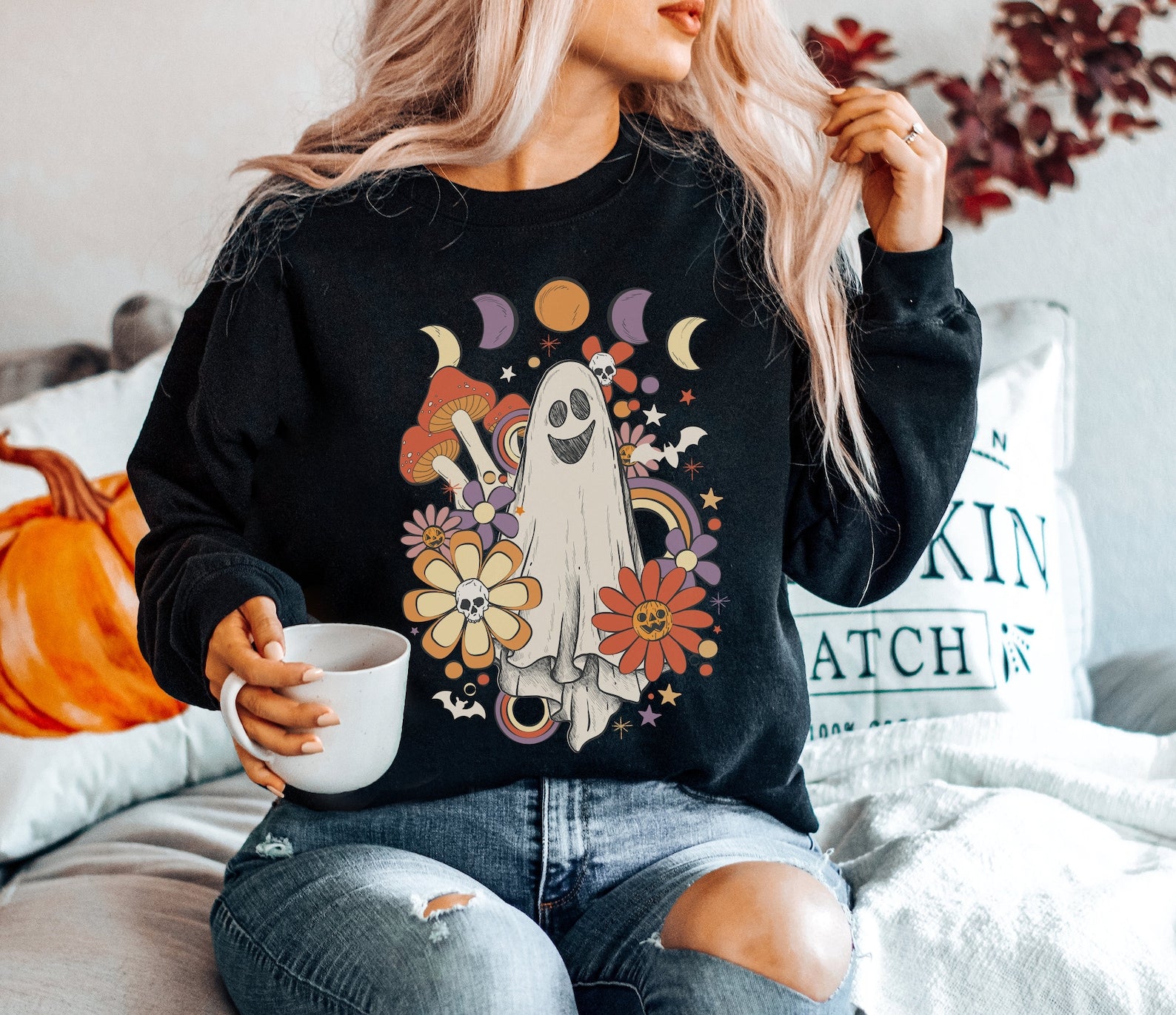 Retro Halloween 2D Crewneck Sweatshirt All Over Print Sweatshirt For Women Sweatshirt For Men