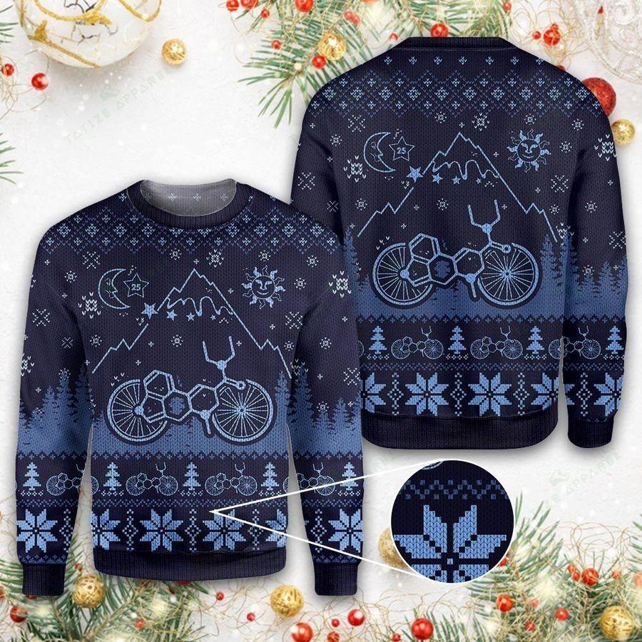 Unifinz Bicycle Ugly Christmas Sweater Lsd Bicycle Christmas Pattern Dark Blue Sweater 2022