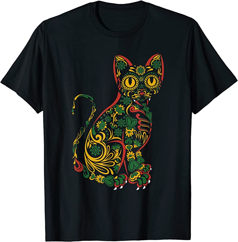 Cat Sugar Skull Juneteenth Kitten Melanin African American T-Shirt