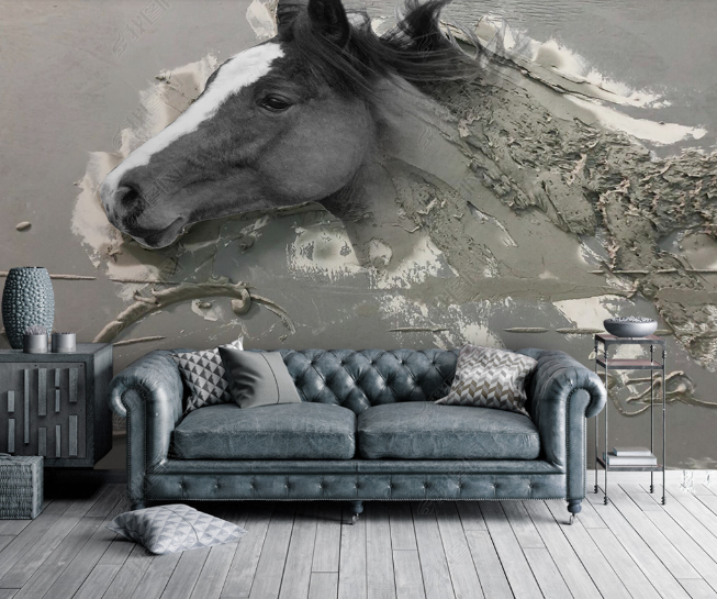 3D Relief Animal Horse Wall Mural Wallpaper Lqh 294