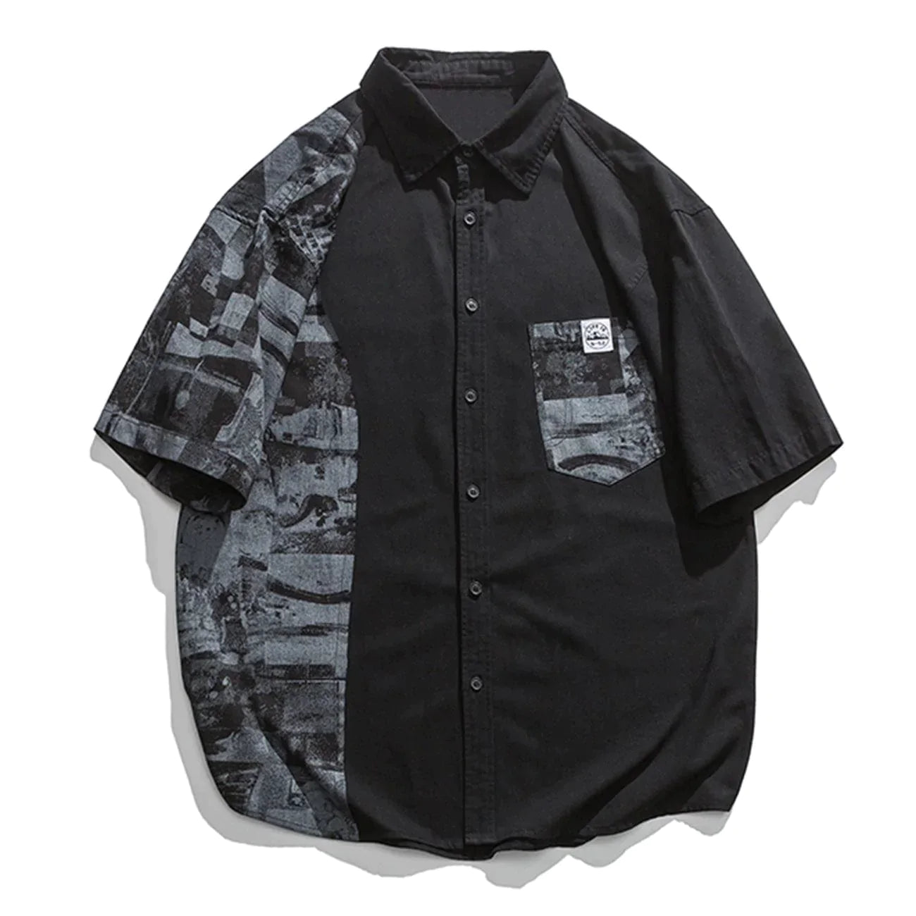 Talishko™ – Cotton Black Paneled Short Sleeve Shirt