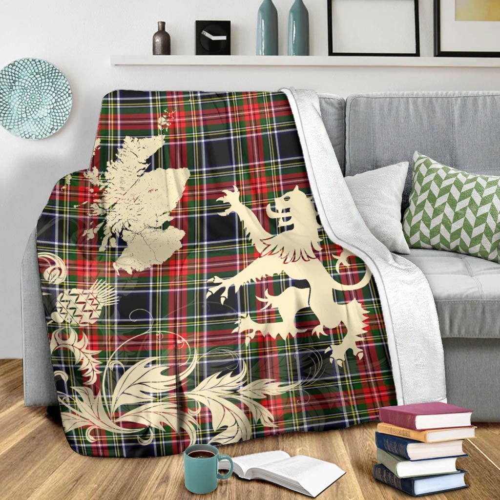 Tartan Blanket Stewart Black Tartan Scotland Lion Thistle Map Plaid Blanket