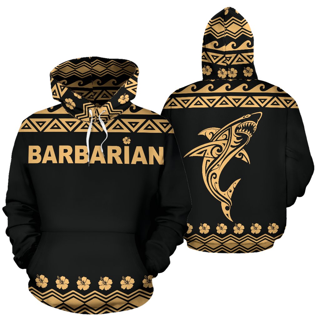 Barbarian All Over Hoodie – Polynesian Shark Hoodie – Pacific Print Hoodie