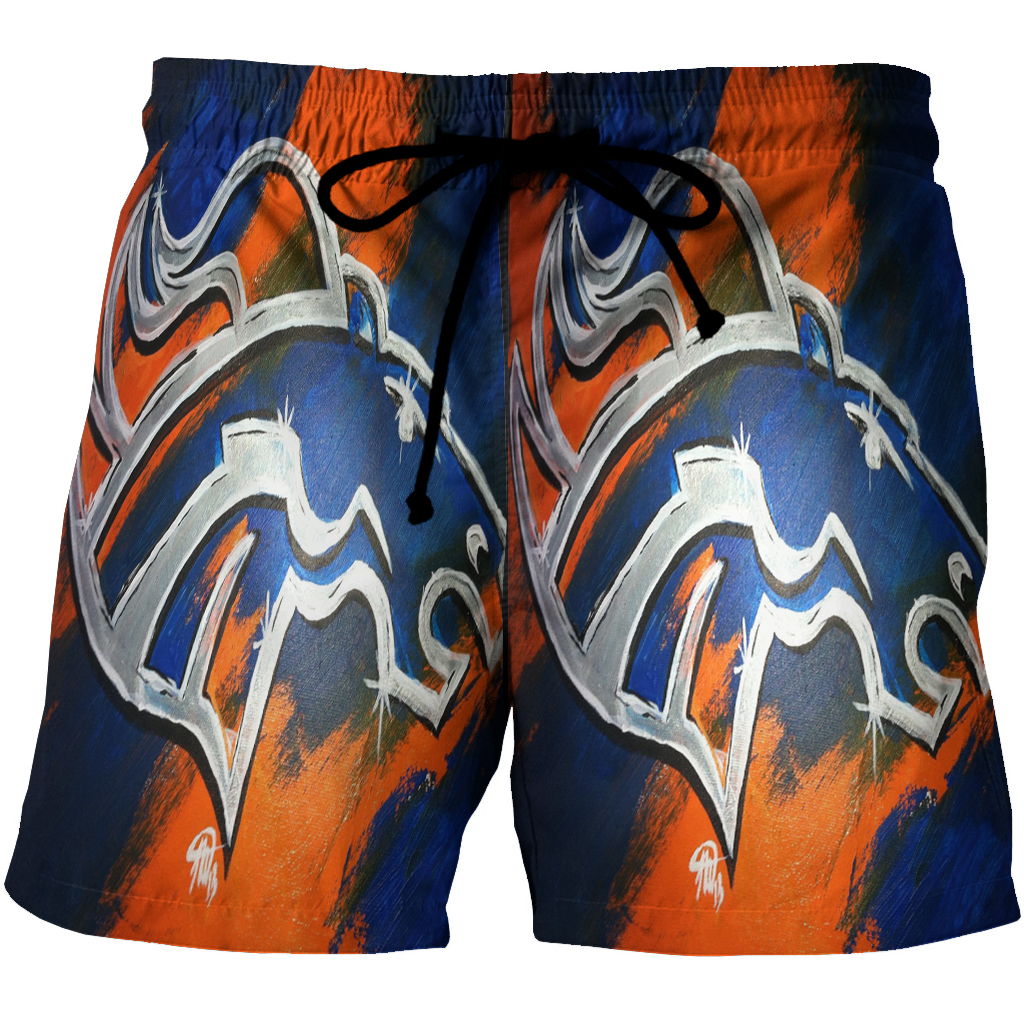 Denver Broncos Emblem V9 3D All Over Print Summer Beach Hawaiian Short