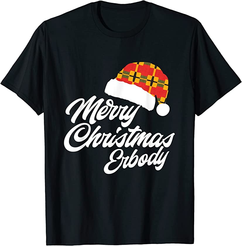 GGT Merry Christmas Erbody Black Kente White Hat T-Shirt