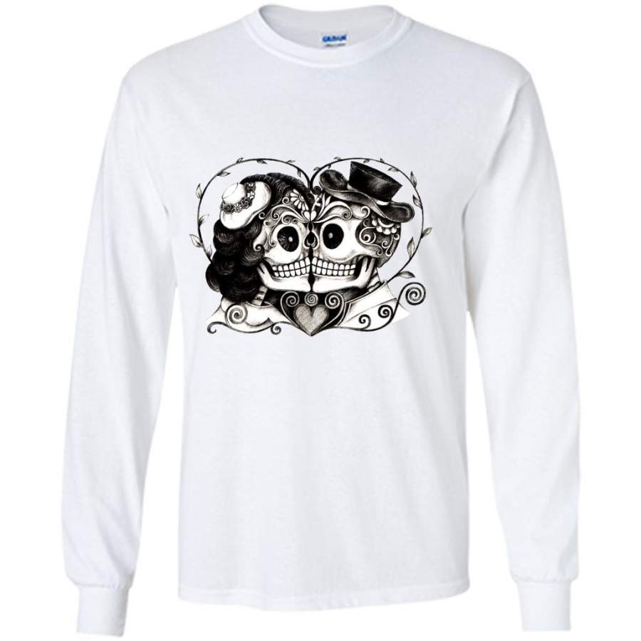 Couple Skulls Together Forever Valentine Gift – Gildan Long Sleeve Shirt