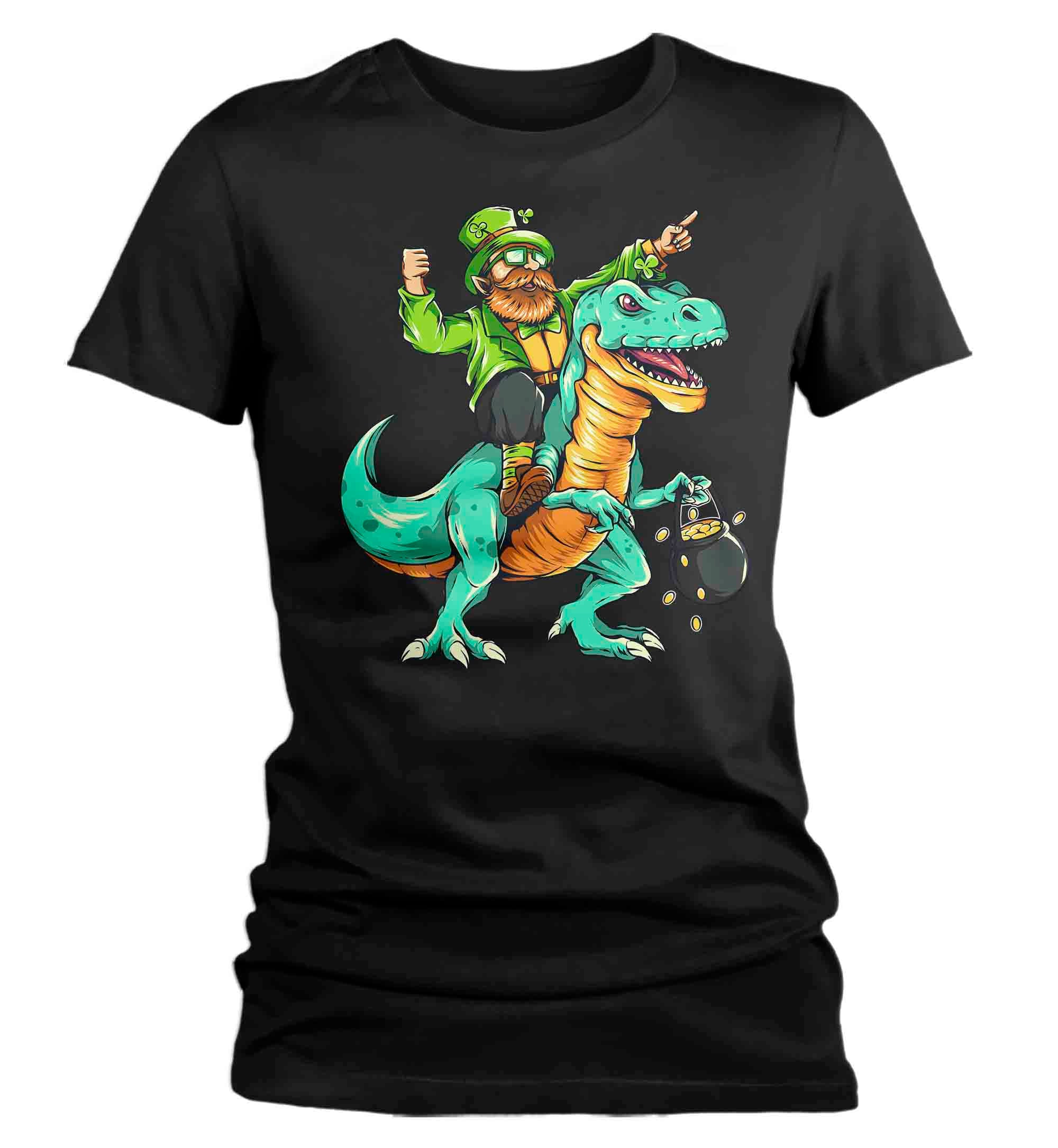 Women’S Funny St. Patrick’S Day Shirt T Rex Leprechaun T Shirt Tyrannosaurus Dinosaur Gift Saint Patricks Irish Green Ladies Woman Tee