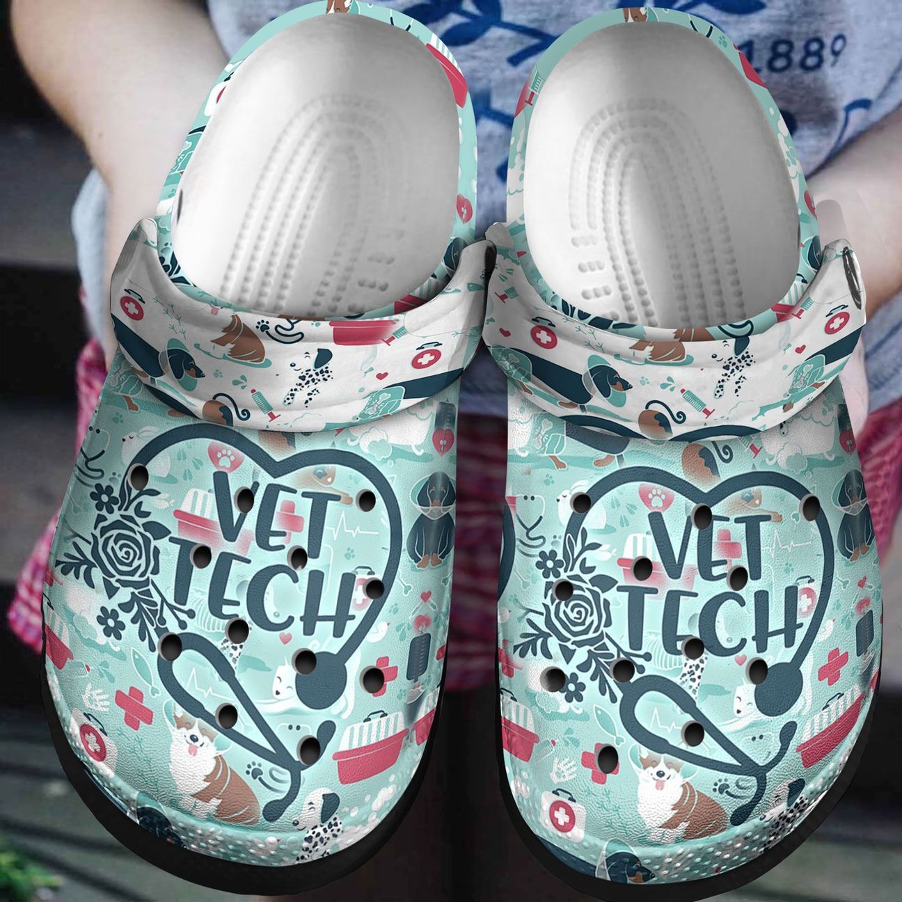 Vet Tech Personalized Clog, Custom Name, Text, Color, Number Fashion Style For Women, Men, Kid, Print 3D Blue Pattern